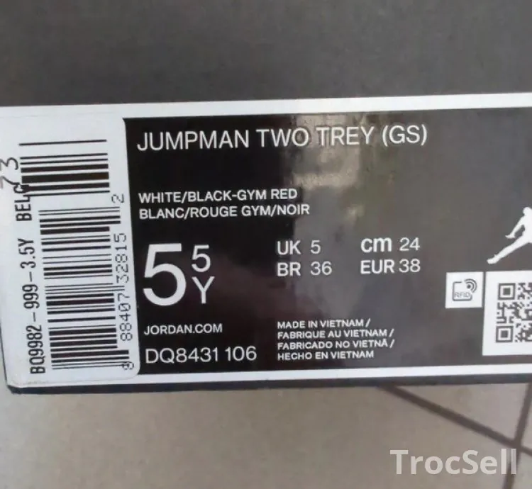 Air Jordan Jumpman Two Trey (GS) – White/Black-Gym Red – US 5.5Y / EU 38 – Brand New