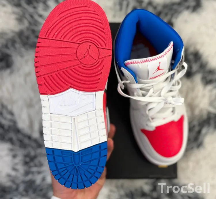 Jordan 1 Mid RM EasyOn White Siren Red Racer Blue - Taille 40 (7Y) - Neuve & Authentique
