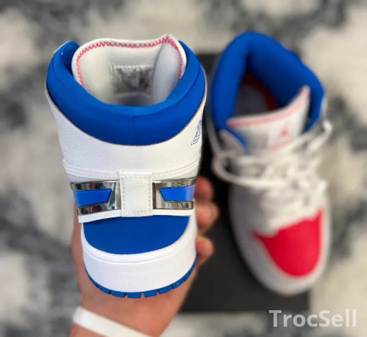 Jordan 1 Mid RM EasyOn White Siren Red Racer Blue - Taille 40 (7Y) - Neuve & Authentique