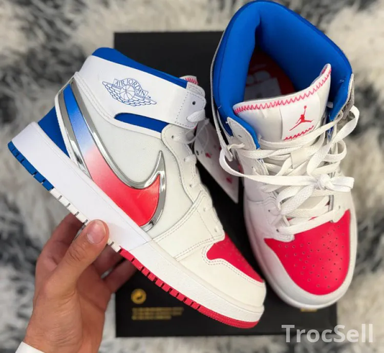 Jordan 1 Mid RM EasyOn White Siren Red Racer Blue - Taille 40 (7Y) - Neuve & Authentique