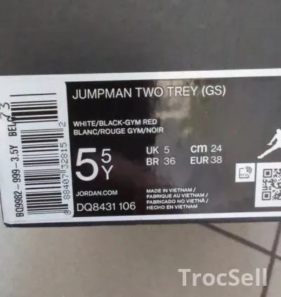 Air Jordan Jumpman Two Trey (GS) – White/Black-Gym Red – US 5.5Y / EU 38 – Brand New 3
