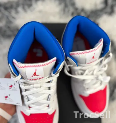 Jordan 1 Mid RM EasyOn White Siren Red Racer Blue - Taille 40 (7Y) - Neuve & Authentique 5