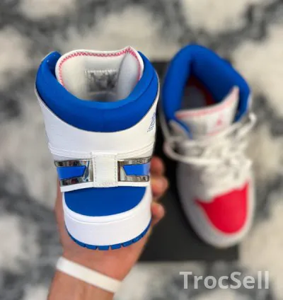 Jordan 1 Mid RM EasyOn White Siren Red Racer Blue - Taille 40 (7Y) - Neuve & Authentique 3